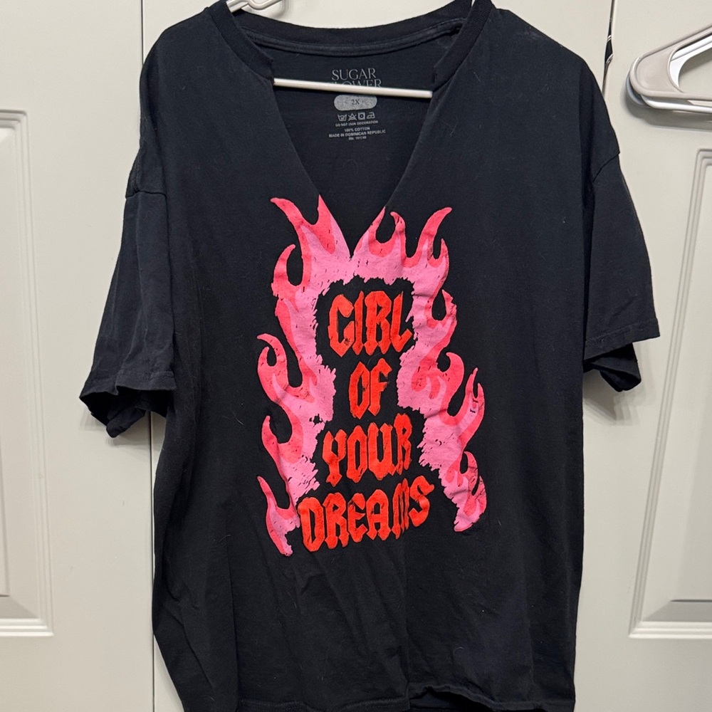Sugar Flower Black Tee with Graphic Print